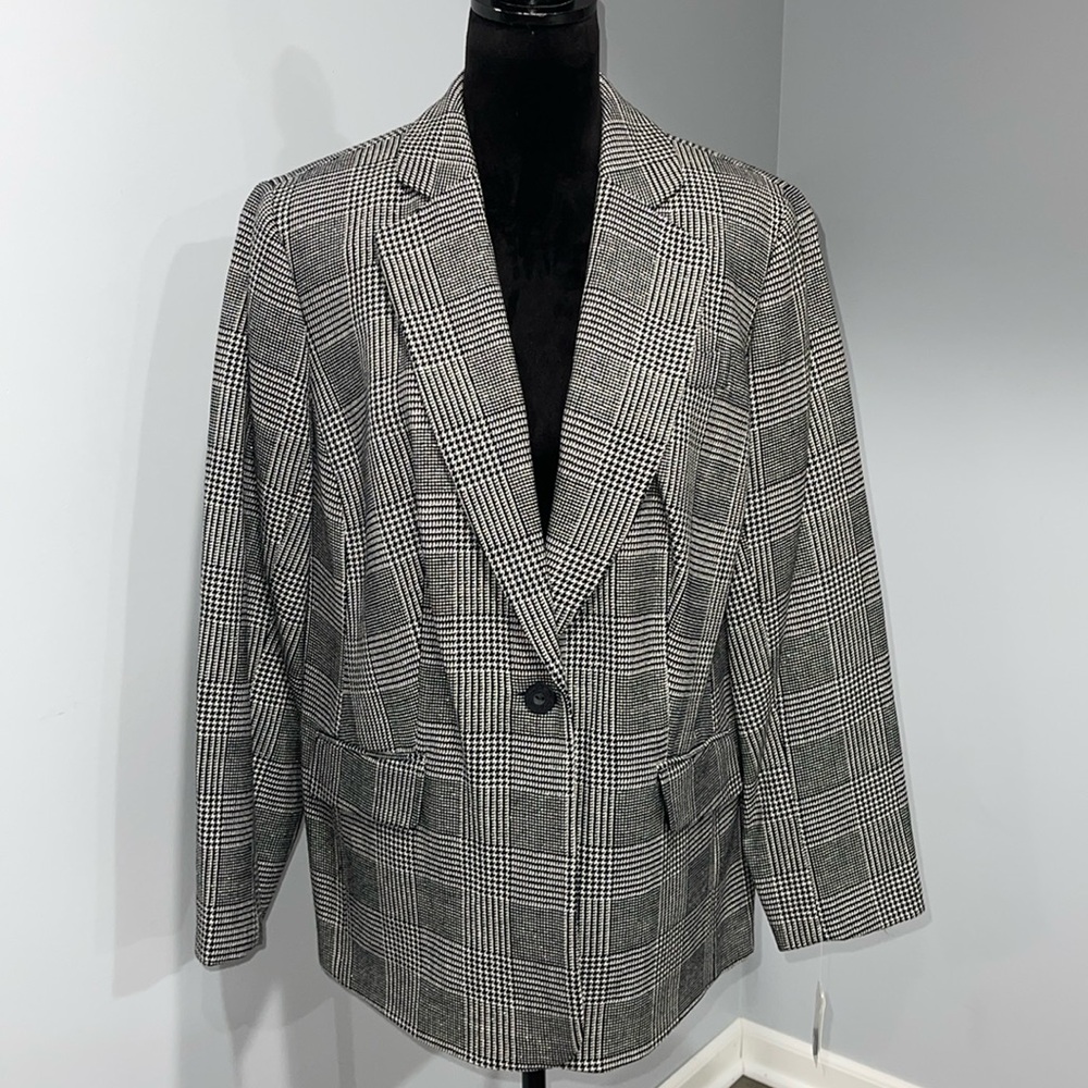 Bloomingdale’s size 16W wool plaid blazer jacket with lurex thread NEW